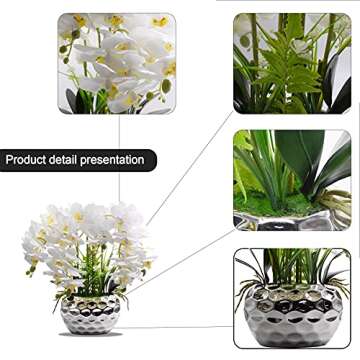 Fleanil Faux Orchid Arrangement with Elegant Silver Vase for Home Decor