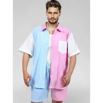 Haull Shirt Tops and Colorblock Shorts Set Gender Reveal Outfit Mens Gender Reveal Shirt Pink and Blue Button Down Shirt Men
