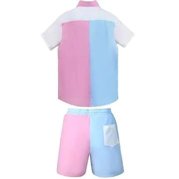 Haull Shirt Tops and Colorblock Shorts Set Gender Reveal Outfit Mens Gender Reveal Shirt Pink and Blue Button Down Shirt Men