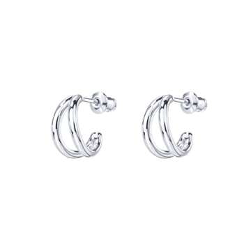PAVOI 14K Gold Plated Sterling Silver Split Hoop Huggie Earrings in White Gold