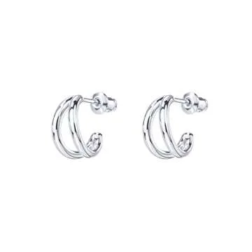 PAVOI 14K Gold Plated Sterling Silver Split Hoop Huggie Earrings in White Gold