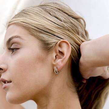 PAVOI 14K Gold Plated Sterling Silver Split Hoop Huggie Earrings in White Gold