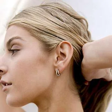 PAVOI 14K Gold Plated Sterling Silver Split Hoop Huggie Earrings in White Gold