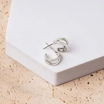PAVOI 14K Gold Plated Sterling Silver Split Hoop Huggie Earrings in White Gold