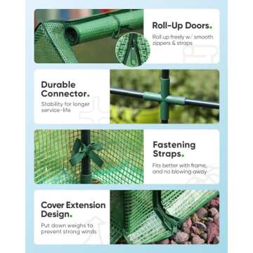 Quictent Portable Mini Cloche Greenhouse w/ Elevated Bottom, Large U-Shaped Zipper Mesh Door & 2 Side Screen Window Waterproof UV-Resistant Hot House for Indoor Outdoor, 95" x 36" x 36" (Green)