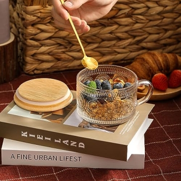 Vintage Coffee Mugs 4pcs Set with Bamboo Lids