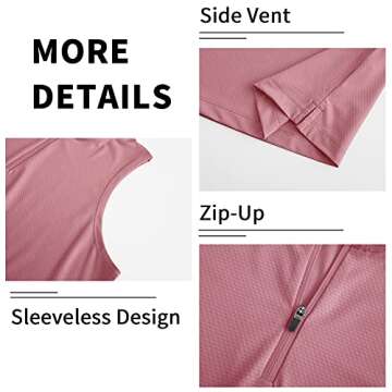 LastFor1 Women's Golf Polo Sleeveless Shirt Zip-Up UPF 50+ UV Protection Athletic Tops Slim Fit Quick Dry Lightweight Deep Pink XS