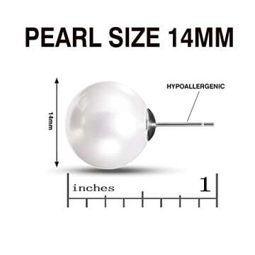 Big Pearl Earrings for Women - Oversized Classic Faux Round Studs