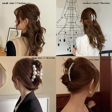 Agirlvct Pearl Hair Clips for Women Girl, Large Small Hair Claw Clip Strong Hold,Big Banana Jaw Clip Barrettes Nonslip,Birthday Christmas New Year Gift for Thick Thin Curly Hair(4 Size)