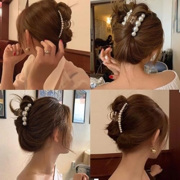 Agirlvct Pearl Hair Clips for Women Girl, Large Small Hair Claw Clip Strong Hold,Big Banana Jaw Clip Barrettes Nonslip,Birthday Christmas New Year Gift for Thick Thin Curly Hair(4 Size)