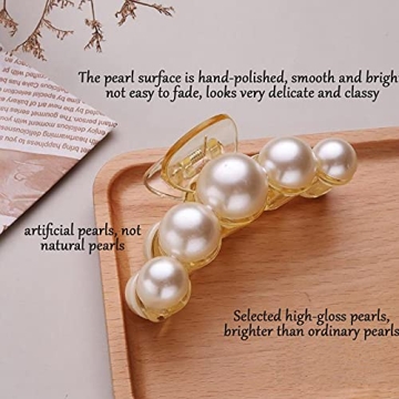 Agirlvct Pearl Hair Clips for Women Girl, Large Small Hair Claw Clip Strong Hold,Big Banana Jaw Clip Barrettes Nonslip,Birthday Christmas New Year Gift for Thick Thin Curly Hair(4 Size)