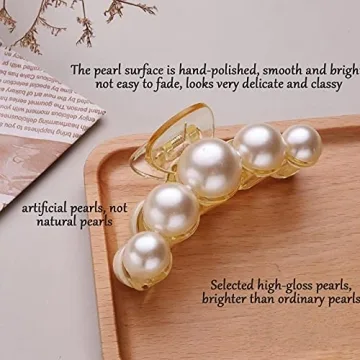 Agirlvct Pearl Hair Clips for Women Girl, Large Small Hair Claw Clip Strong Hold,Big Banana Jaw Clip Barrettes Nonslip,Birthday Christmas New Year Gift for Thick Thin Curly Hair(4 Size)