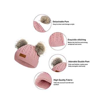 Century Star Baby Pom Pom Beanie Winter Knit Hat Caps Toddler Warm Hats Baby Ski Cap Infant Beanies for Girls White&Dark Pink&Khaki&Light Pink&Wine Red One Size