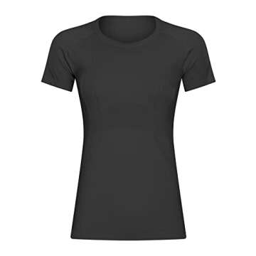 LUYAA Short Sleeves Running Tops for Women Fashion Athletic Gym Yoga Workout Shirts Seamless Slim Fit Black L