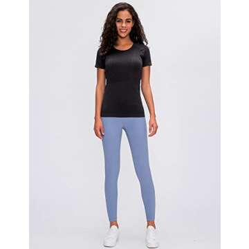 LUYAA Short Sleeves Running Tops for Women Fashion Athletic Gym Yoga Workout Shirts Seamless Slim Fit Black L