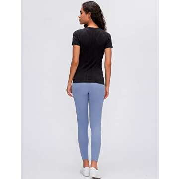 LUYAA Short Sleeves Running Tops for Women Fashion Athletic Gym Yoga Workout Shirts Seamless Slim Fit Black L