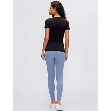 LUYAA Short Sleeves Running Tops for Women Fashion Athletic Gym Yoga Workout Shirts Seamless Slim Fit Black L