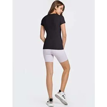 LUYAA Short Sleeves Running Tops for Women Fashion Athletic Gym Yoga Workout Shirts Seamless Slim Fit Black L