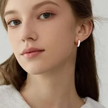 Lourny Small Hoop Earrings for Women, 18K Gold Plated Hypoallergenic Cute Enamel Huggie Earring Gifts for Women (White)