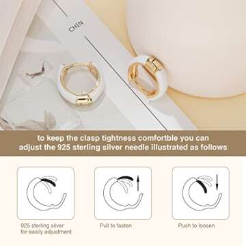 Lourny Small Hoop Earrings for Women, 18K Gold Plated Hypoallergenic Cute Enamel Huggie Earring Gifts for Women (White)