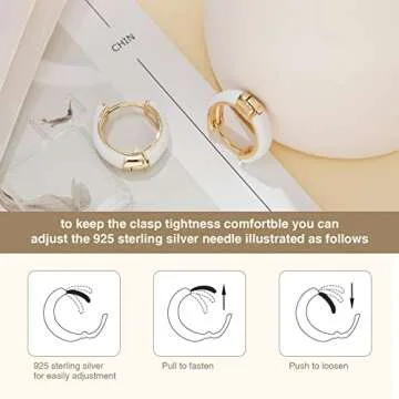 Lourny Small Hoop Earrings for Women, 18K Gold Plated Hypoallergenic Cute Enamel Huggie Earring Gifts for Women (White)