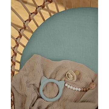 Blissful Diary Muslin Bassinet Sheets for Baby Girls Boys, Boho Soft Cotton Fitted for Oval Hourglass Rectangle Mattress, 2 Pack(Roman Green&Leaf)