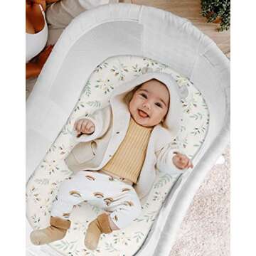 Blissful Diary Muslin Bassinet Sheets for Baby Girls Boys, Boho Soft Cotton Fitted for Oval Hourglass Rectangle Mattress, 2 Pack(Roman Green&Leaf)