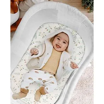 Blissful Diary Muslin Bassinet Sheets for Baby Girls Boys, Boho Soft Cotton Fitted for Oval Hourglass Rectangle Mattress, 2 Pack(Roman Green&Leaf)