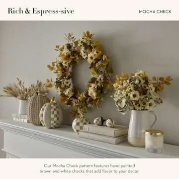 MACKENZIE-CHILDS Decorative Acorns, Resin Acorn Fall Decor for Kitchen and Home, Set of 2, Brown-and-White Mocha Check