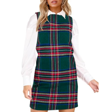 Women's Festive Plaid Christmas Dress Mini Sleeveless A-Line