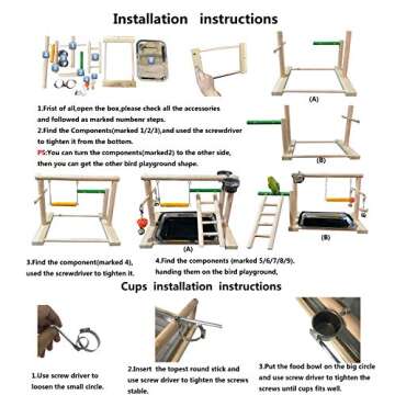 WYunPets Bird Gym Stand with Toys and Seed Cups