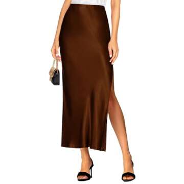Amy Babe Women's Satin High Waisted Side Split Maxi Skirt Elastic Waistband Elegant Work Skirts Part...