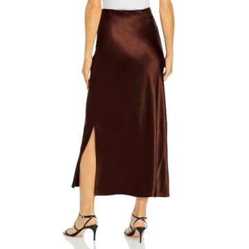 Amy Babe Women's Satin High Waisted Side Split Maxi Skirt Elastic Waistband Elegant Work Skirts Party Wedding Flared A-Line Skirts Chocolate Medium