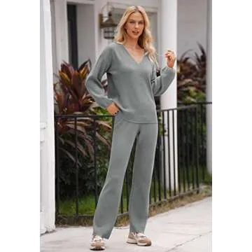 AOHITE Women’s Knit Sweater Pajamas Set Comfy Loungewear