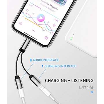 Apple MFI Certified Headphone Adapter Lightning to Audio Jack Charger Extender Earphone Charging Spl...