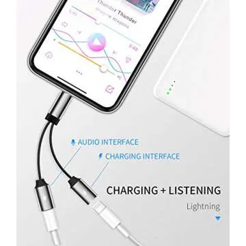 Apple MFI Certified Headphone Adapter Lightning to Audio Jack Charger Extender Earphone Charging Spl...