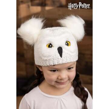 Harry Potter Hedwig Owl Pom Knit Beanie Hat for Toddlers White