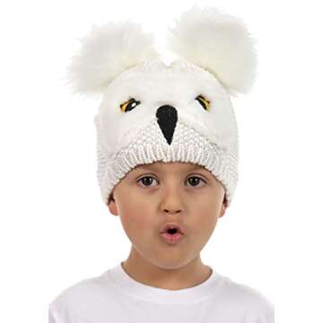Harry Potter Hedwig Owl Pom Knit Beanie Hat for Toddlers White