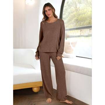ANRABESS Women 2 Piece Lounge Pajamas Sets Casual Ribbed Knit Long Sleeve Top Pants Matching Set 202...
