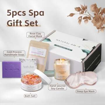 Natural Amor Handmade Spa Gift Set, Relaxing 5pcs Self Handmade Skin Care Sets Gift Package for Wome...