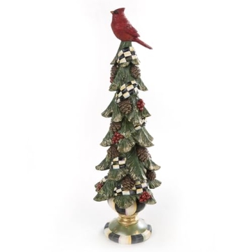 MACKENZIE-CHILDS Christmas Cardinal Tree with Courtly Check Garland, Tabletop Tree