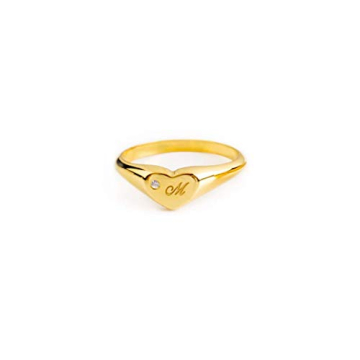 Elegant Women Heart-shaped Signet Ring in Solid Gold & Initials Engraving for Unique Gifts