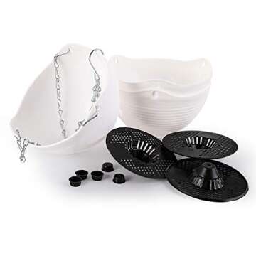 Foraineam 8 Pack White Hanging Planters Self-Watering Indoor Outdoor Garden Flower Plant Pot Containers with Drainer and Hanging Chain