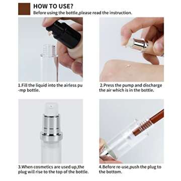 longway 6Pcs 10 ml Silver Airless Pump Bottles Travel Lotion Vaccum Bottles Empty Small Travel Size Bottles for Serum Foundation