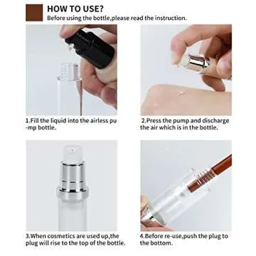 longway 6Pcs 10 ml Silver Airless Pump Bottles Travel Lotion Vaccum Bottles Empty Small Travel Size Bottles for Serum Foundation