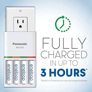 Panasonic K-KJ55MCA4BA Advanced Individual Battery 3 Hour Quick Charger with 4 AA eneloop Rechargeable Batteries, White
