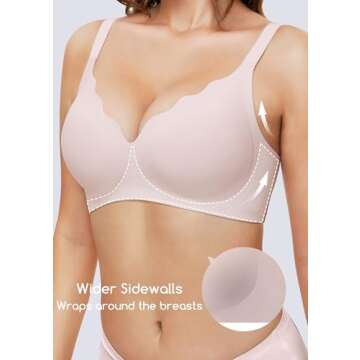 Quttlzze Womens Bras No Underwire Seamless Wireless Sleeping Bras Scalloped Deep V Bralettes Comfortable Everyday Bras-PK,L Light Pink