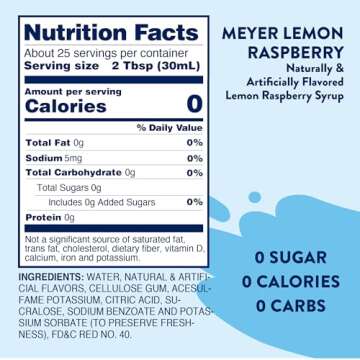 Jordan's Skinny Mixes Sugar Free Syrup, Meyers Lemon Raspberry Flavor, Fruit Flavored Water Enhancer, Drink Mix for Ice Tea, Lemonade & More, Zero Calorie Flavoring, Keto Friendly, 25.4 Fl Oz, 1 Pack