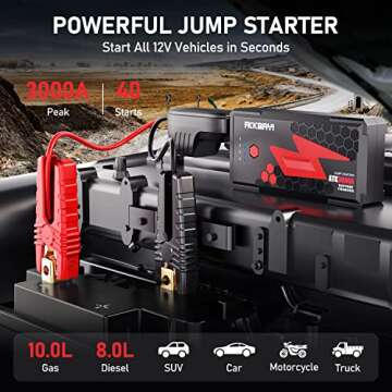 3000A Peak Car Battery Jump Starter, Up to 10.0L Gas and 8.0L Diesel Engines, ATKMAYI 20000mah Car B...