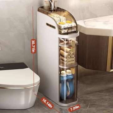 Lozovin 3-Tiers Narrow Bathroom Floor Storage Cabinet 7.1″ Plastic Drawers Organizer with Tissue B...